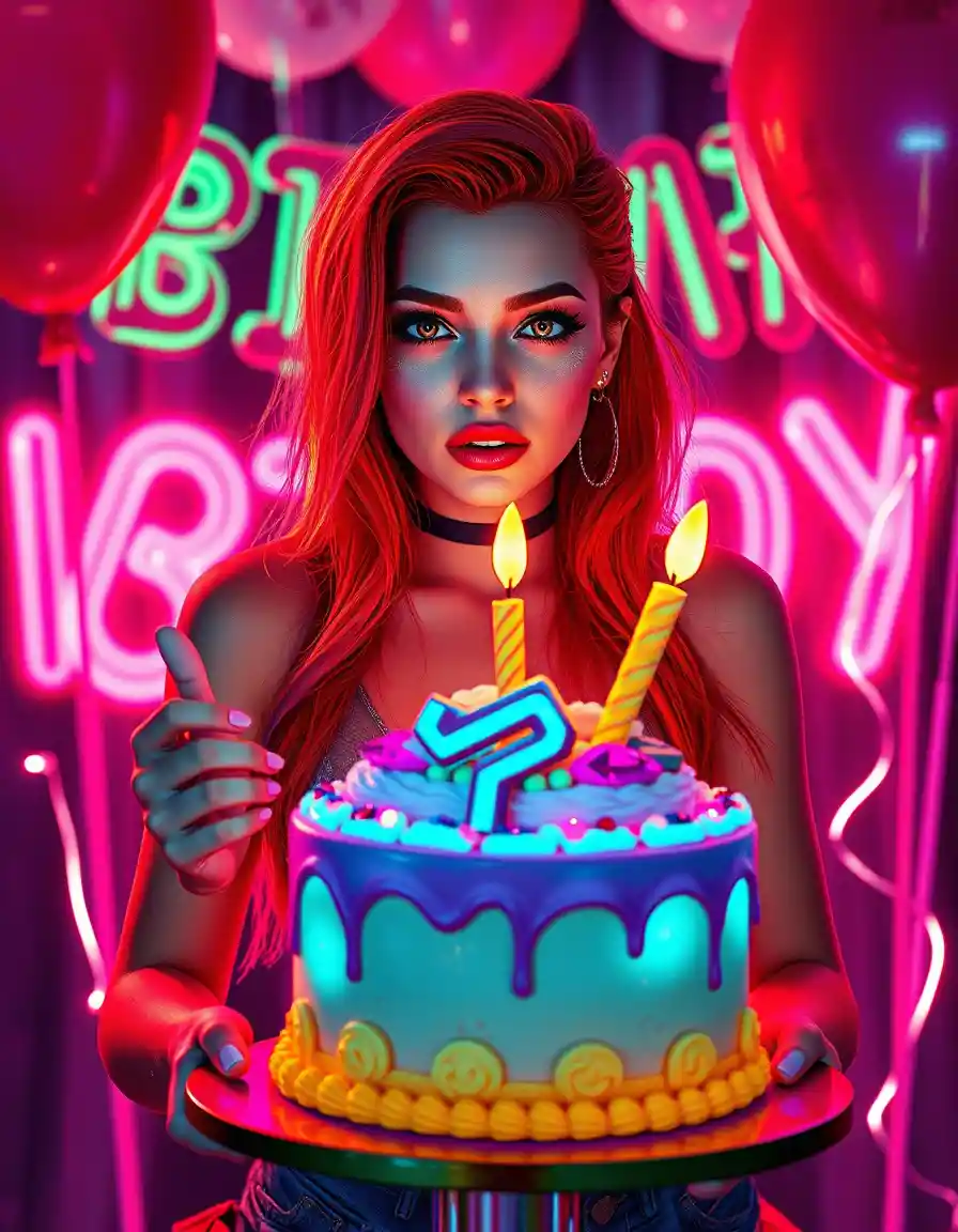 Fantasy redhead model at neon gemstone birthday party