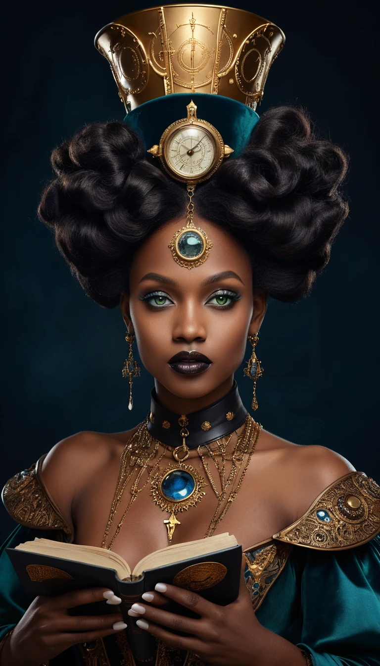 Celestial fashion portrait of a black woman in observatory