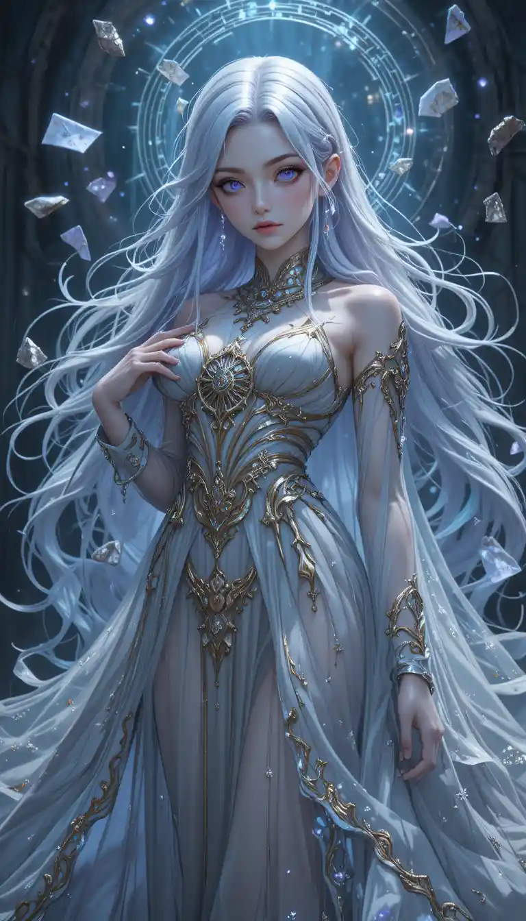 Ethereal anime time mage girl with ghostly aura