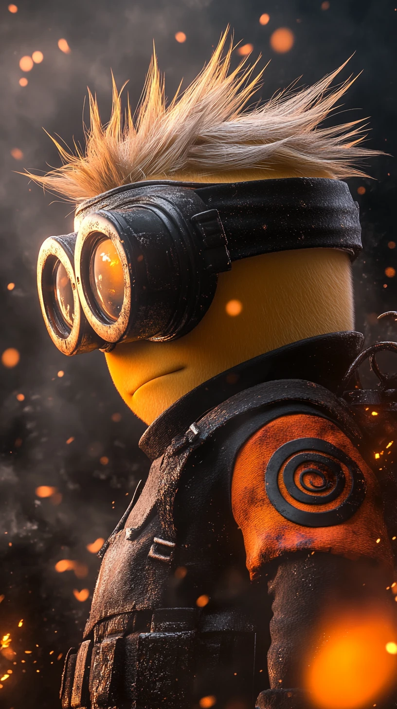 One eyed ninja cartoon warrior in dramatic profile lighting