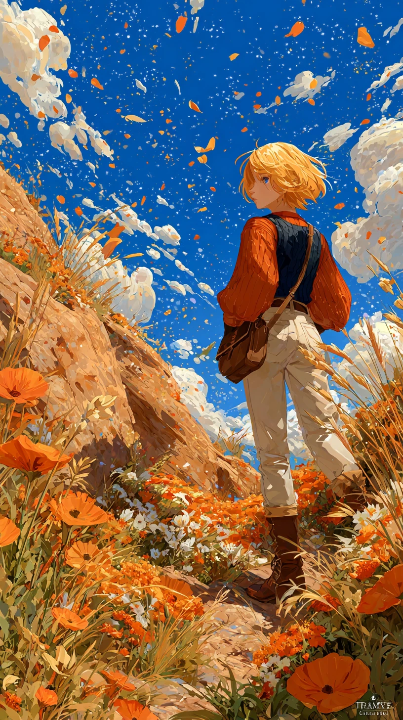 穏やかな陽だまりの自然風景にいるアニメヒロイン
