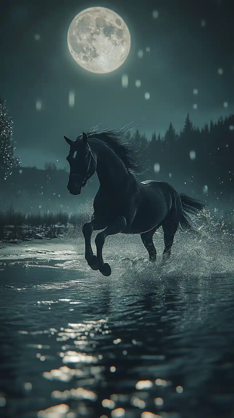 Mythical horse hybrid galloping along a midnight beach