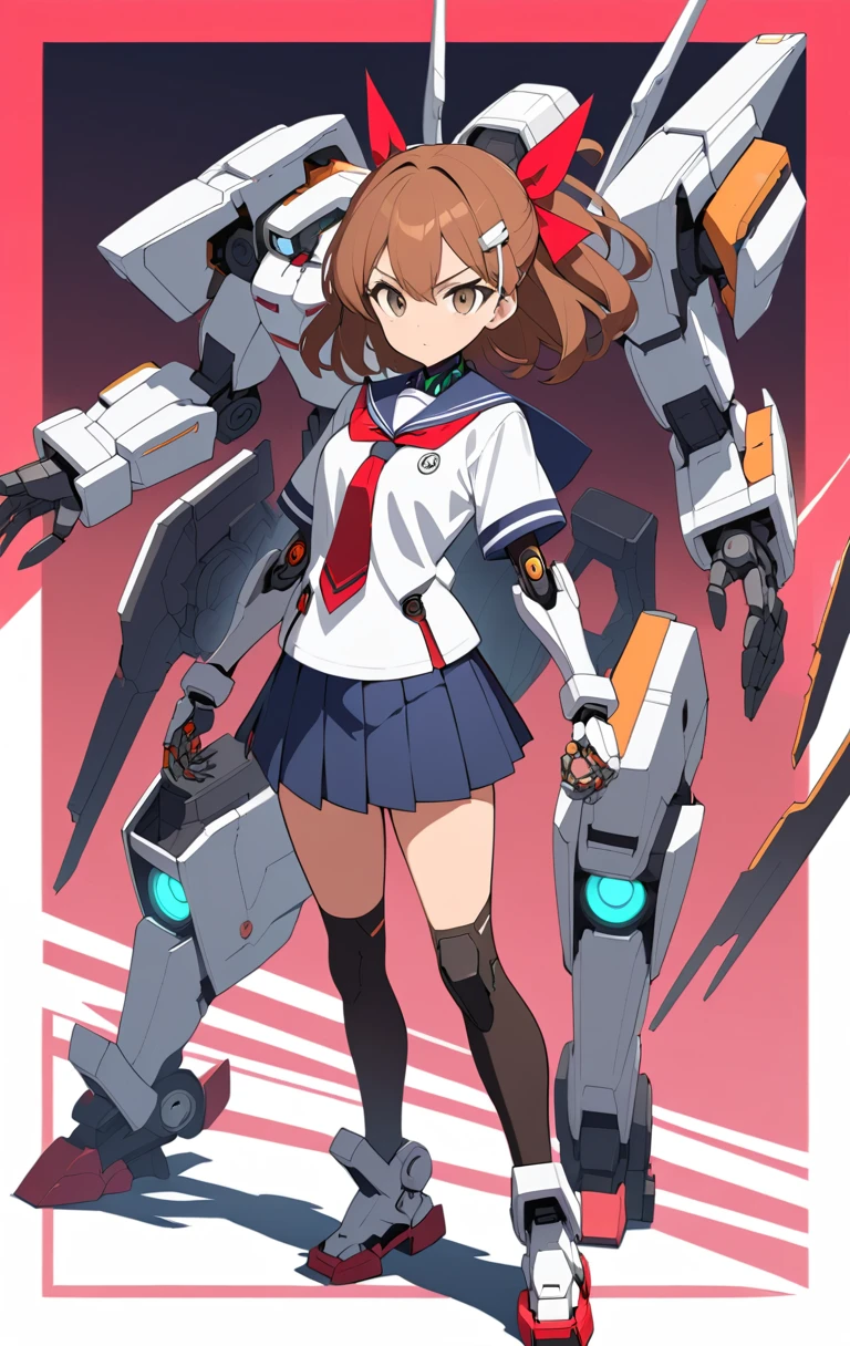 Cyborg anime schoolgirl with katana in combat stance
