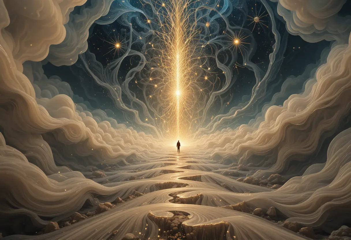 Abstract cosmos of shifting light and deep shadow