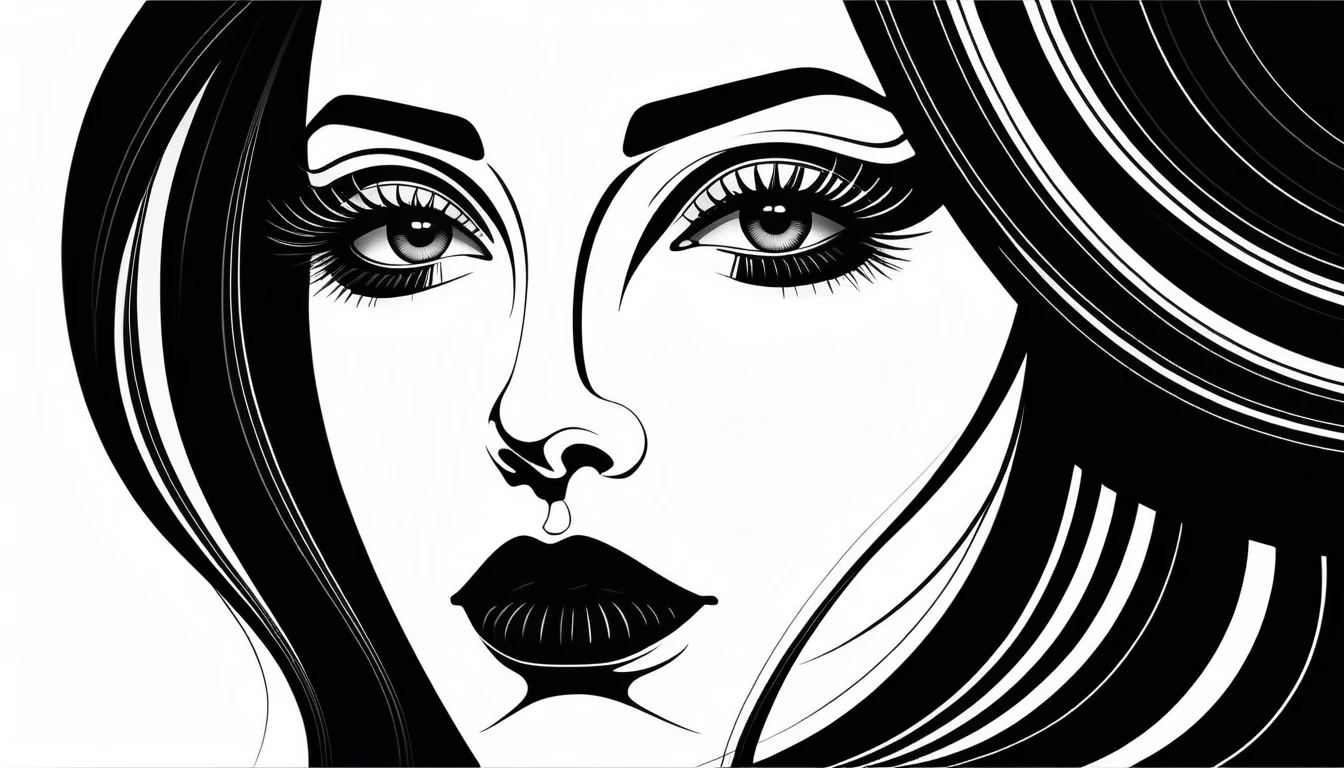 Monochrome line art close up of an abstract face
