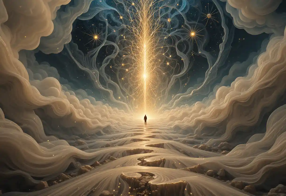 Abstract cosmos of shifting light and deep shadow
