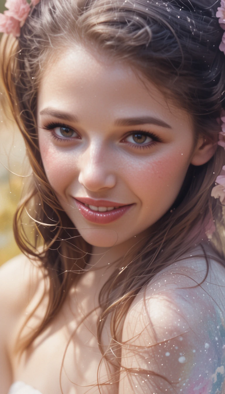 Pastel watercolor portrait of a serene young woman