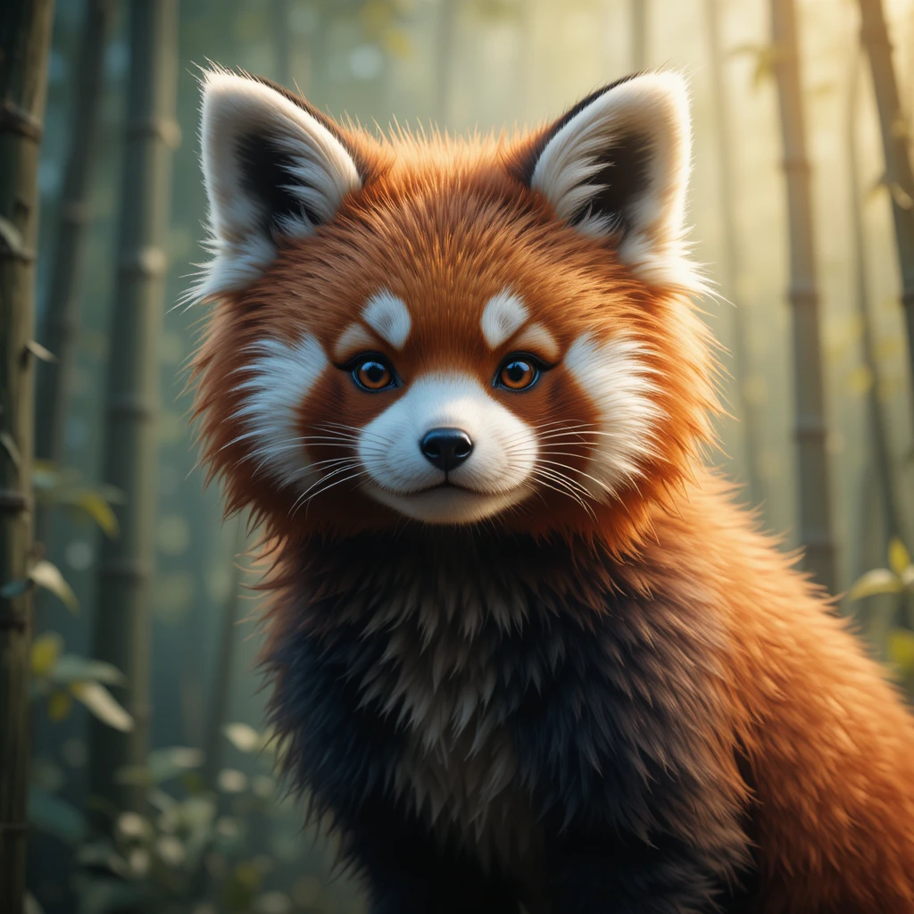 Adorable Fox Panda Hybrid In A Lush Bamboo Forest