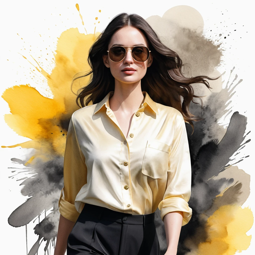 Confident fashion woman walking in watercolor style