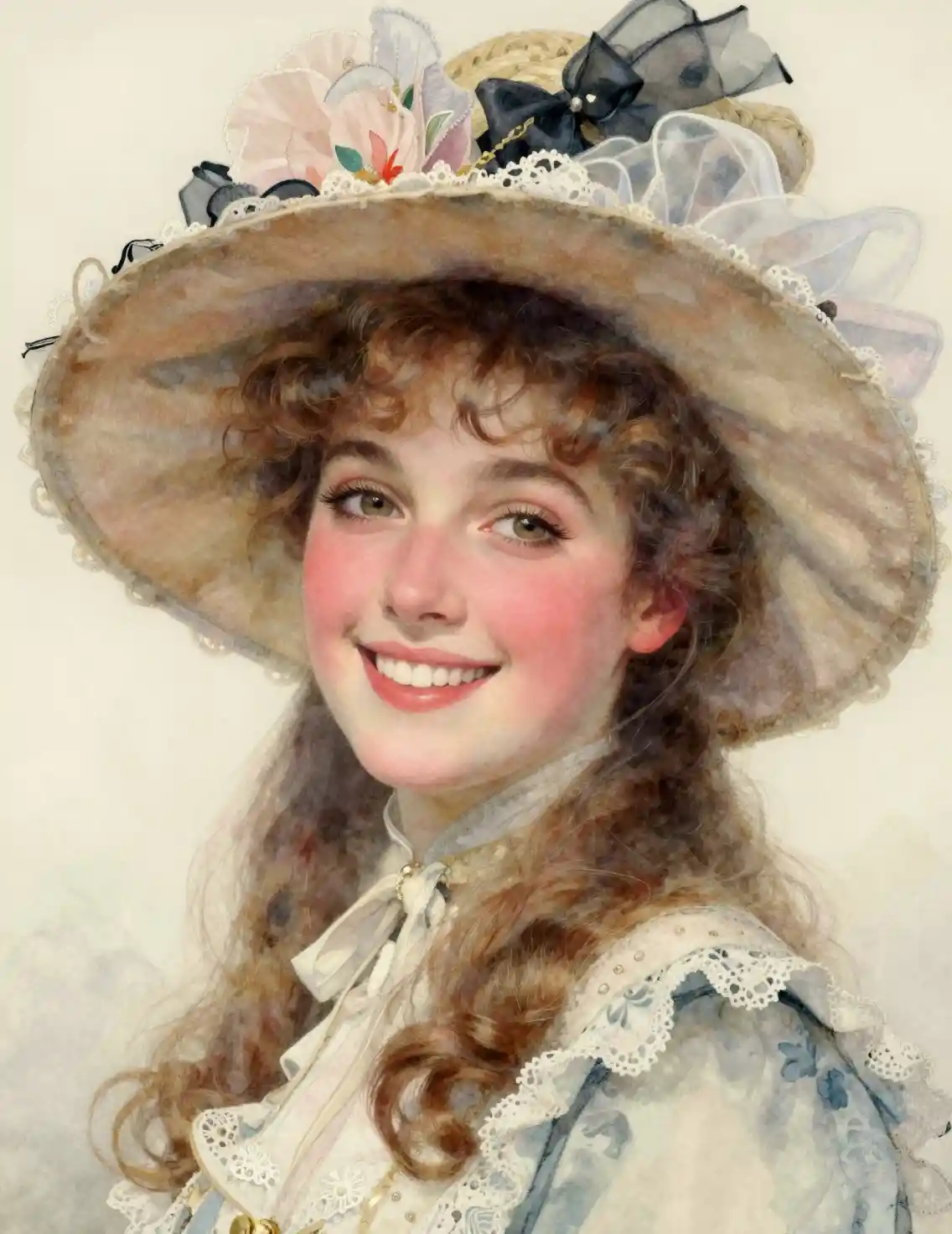 Romantic close up portrait of a rosy cheeked elegant woman