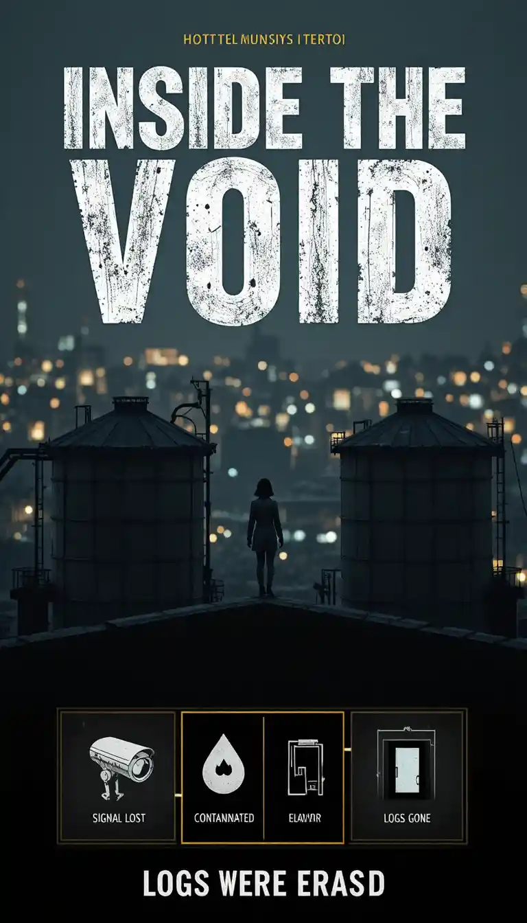 Noir rooftop scene with solitary figure and water tanks