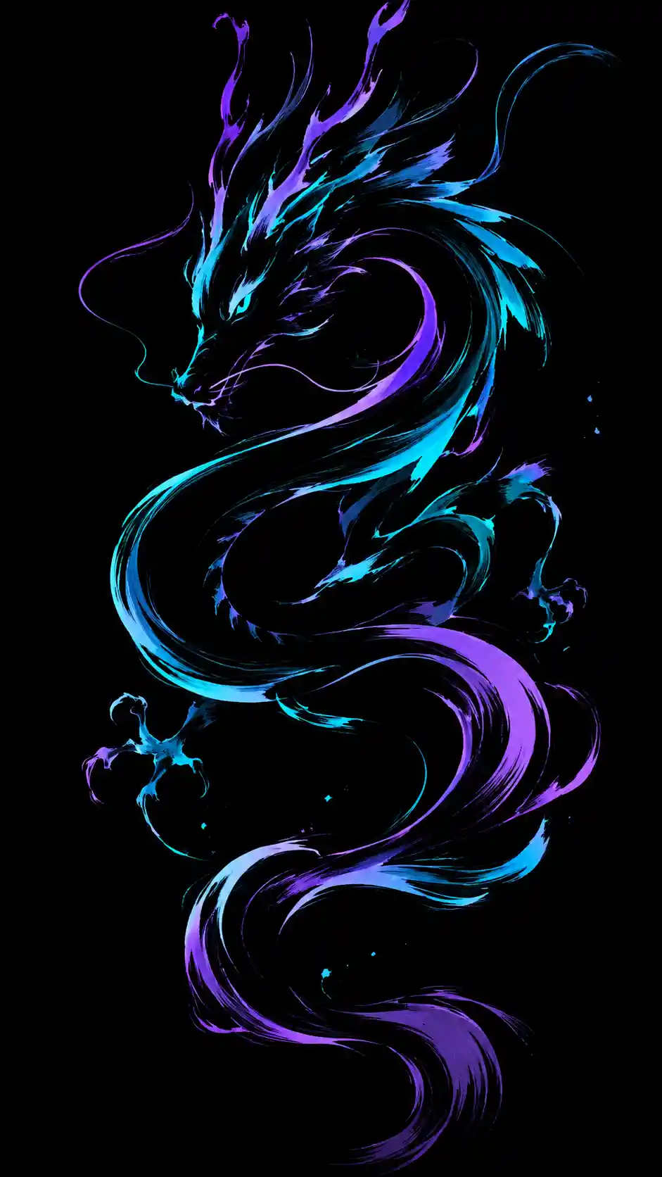 Mythical creature drawn with flowing neon calligraphic lines
