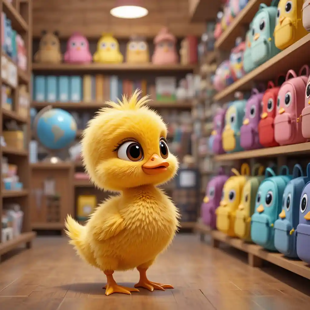 Cute 3d baby duck in a colorful school supply store