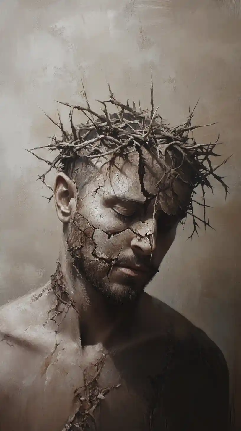 Solitary crowned figure in a detailed realistic portrait