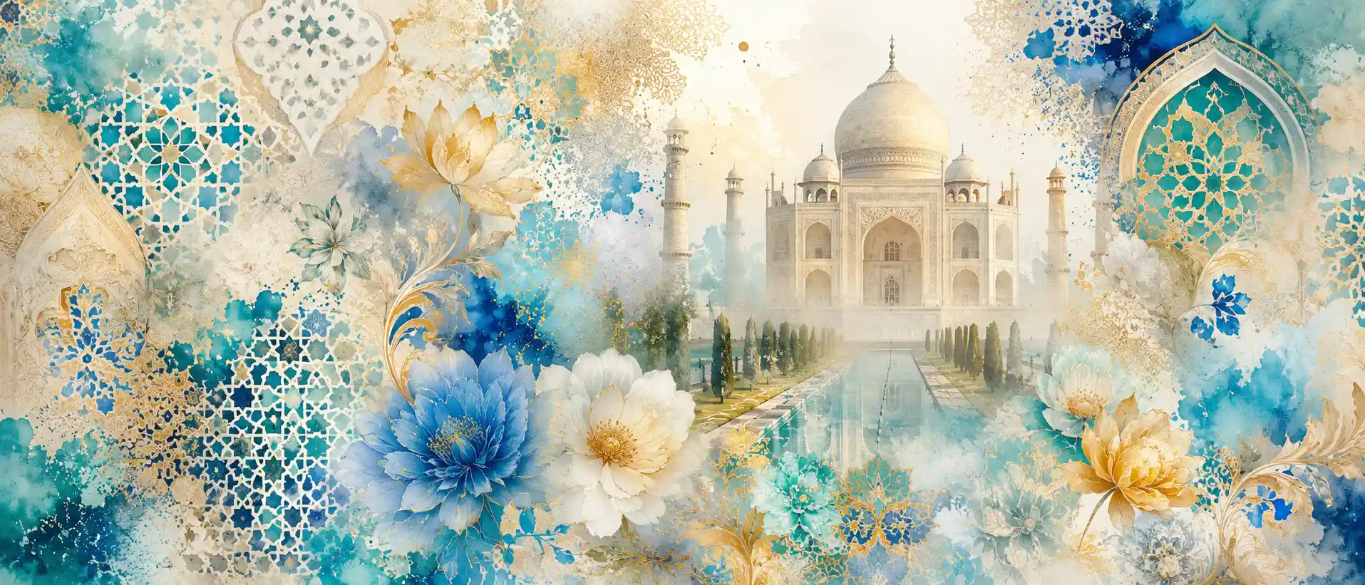 Oriental mosaic moodboard with flowing floral tile patterns