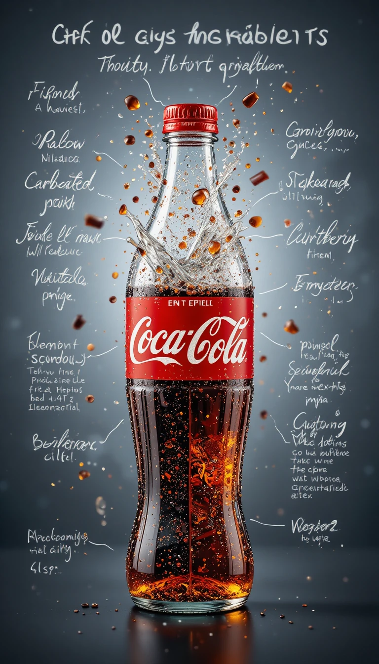Infográfico vertical explodido dos ingredientes da bebida Coca‑Cola