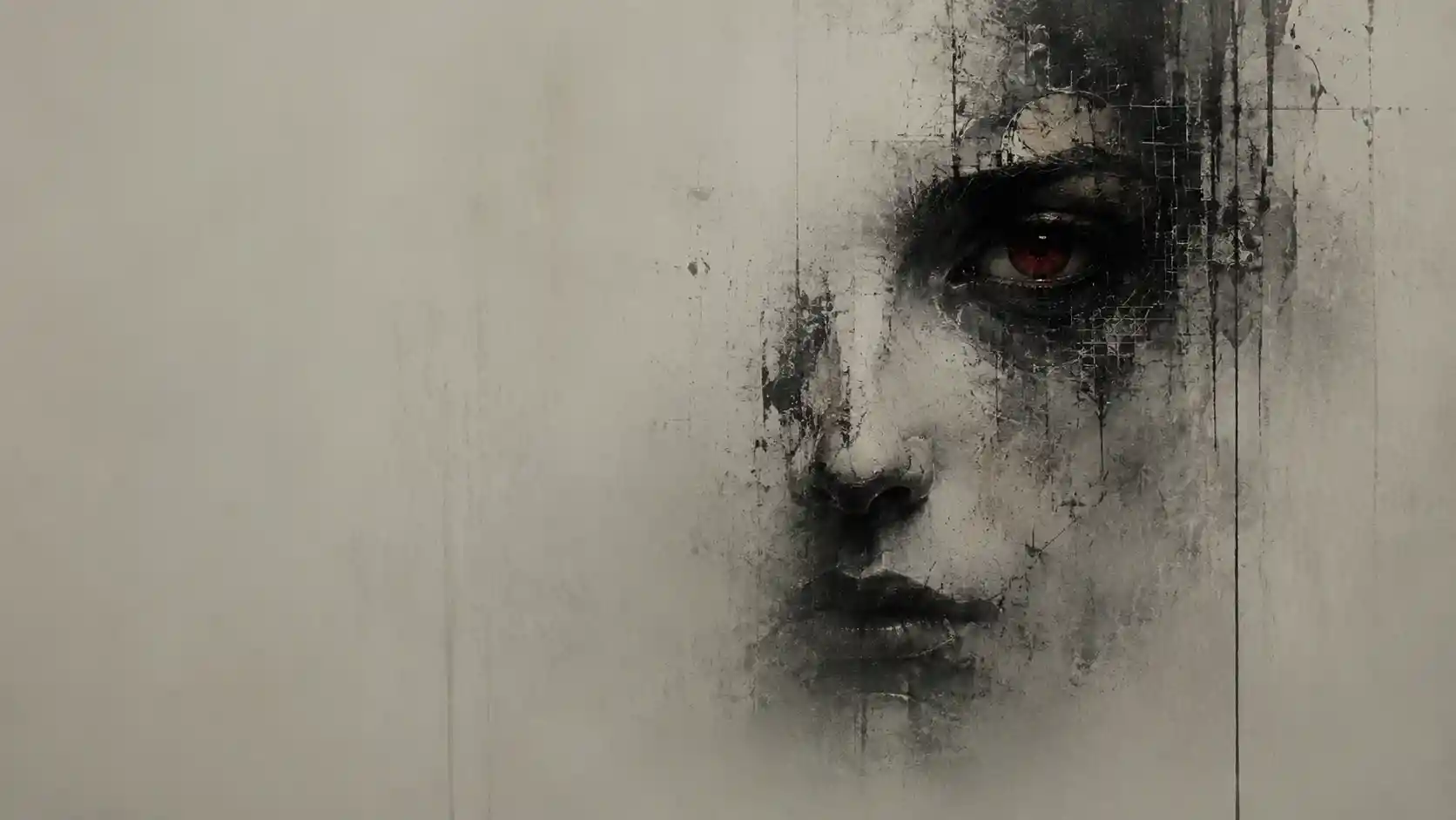 Minimal portrait emerging from dark abstract negative space