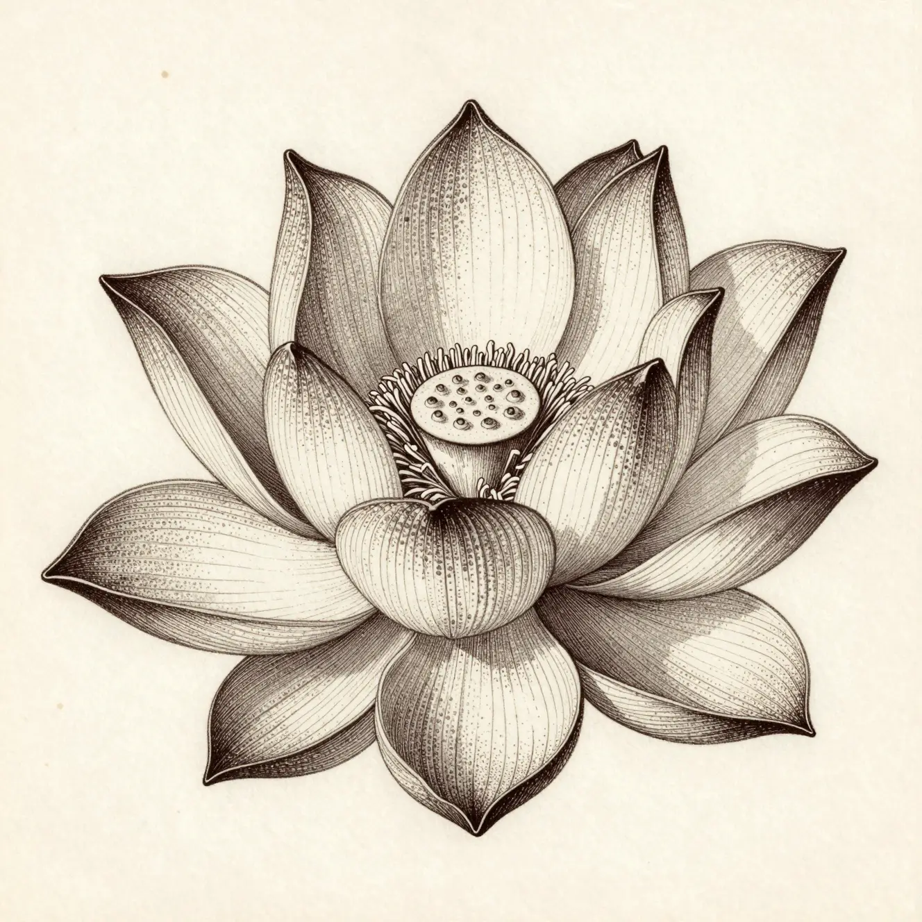 舊紙上單朵蓮花的點描插畫