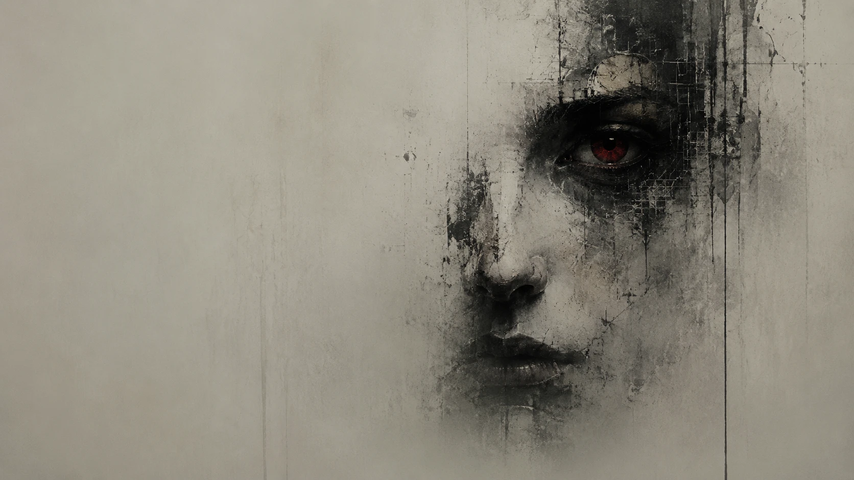 Minimal portrait emerging from dark abstract negative space
