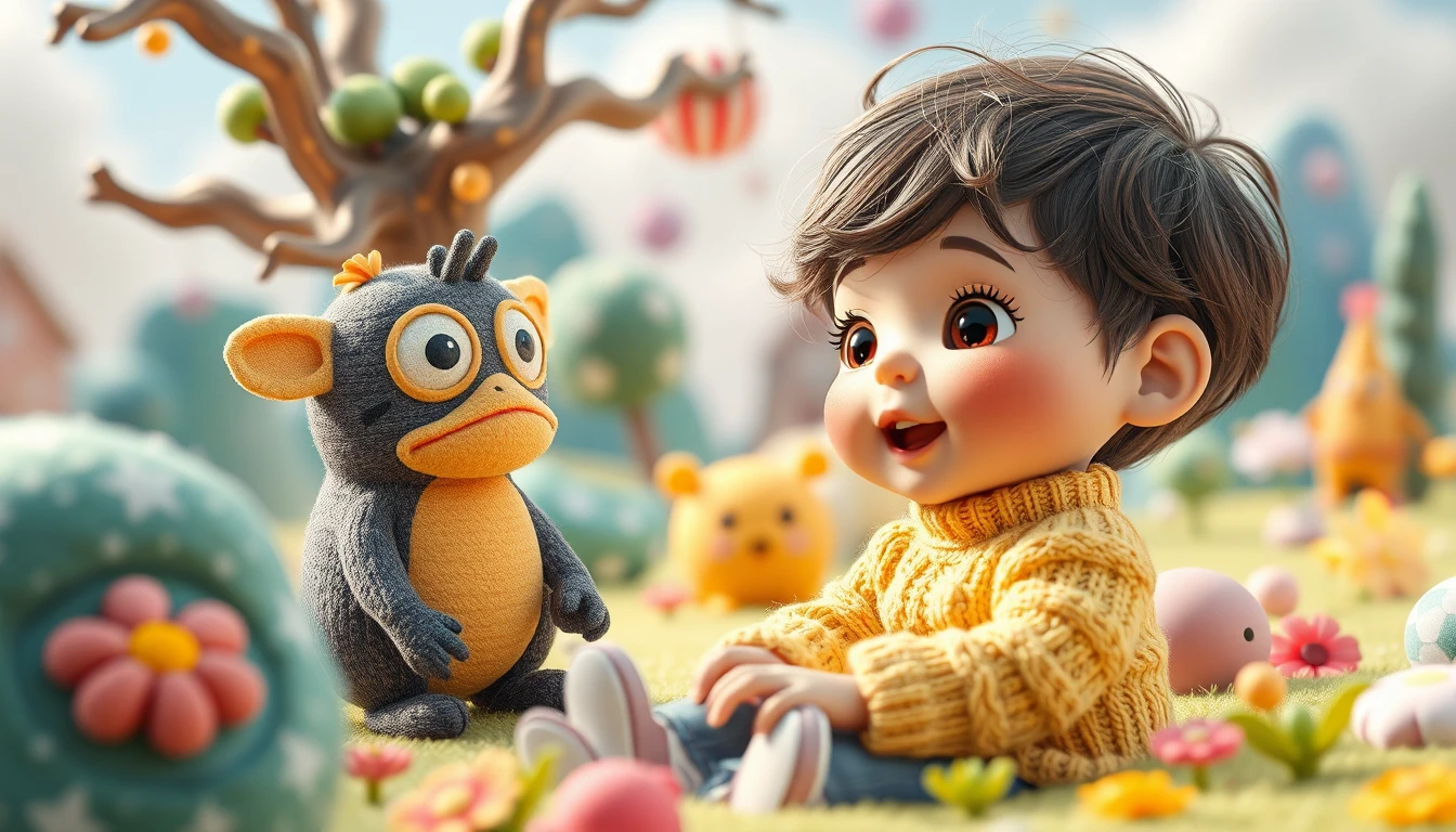Cute 3D child character in a playful fantasy world