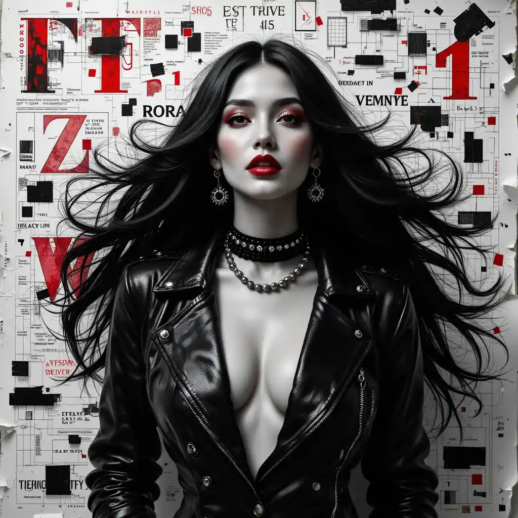 Monochrome femme fatale in studded leather trench