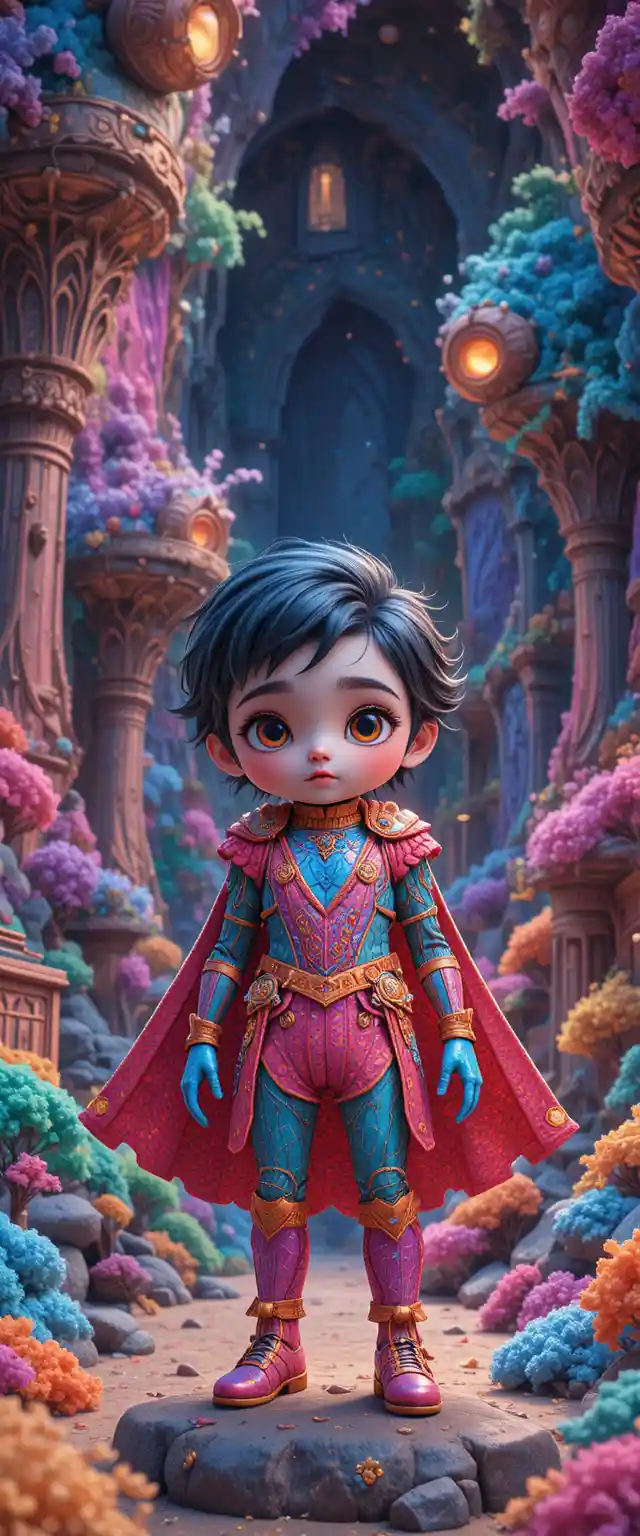 Cute tech heroine in colorful kawaii fantasy world