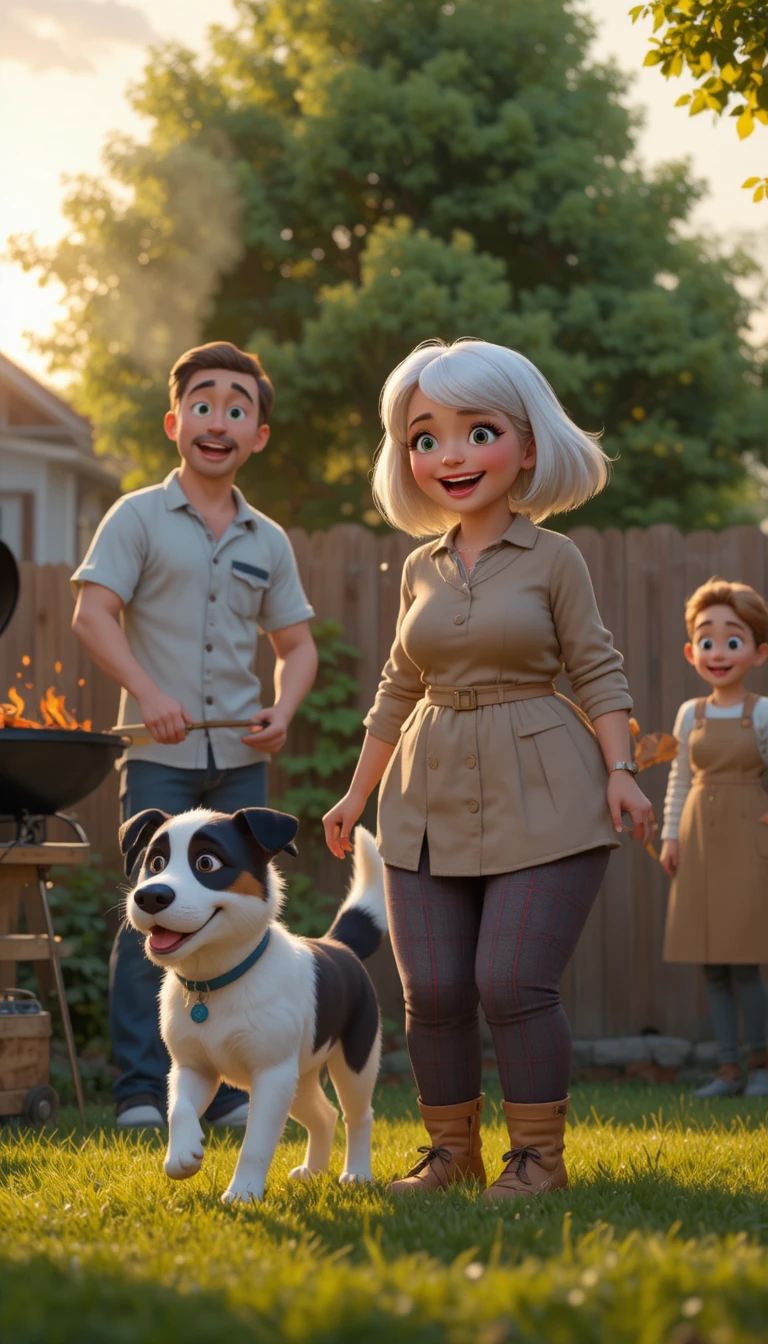 Happy family grilling together in a cozy backyard