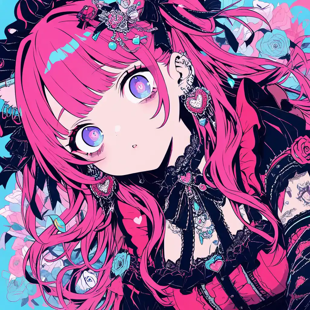 Cute anime maid girl with pink hair and cat ears