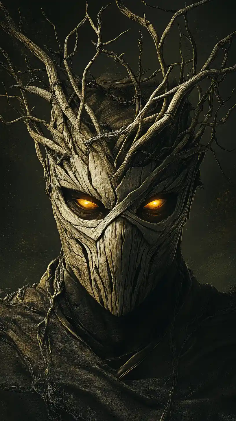 Ancient forest guardian with antler crown and glowing eyes