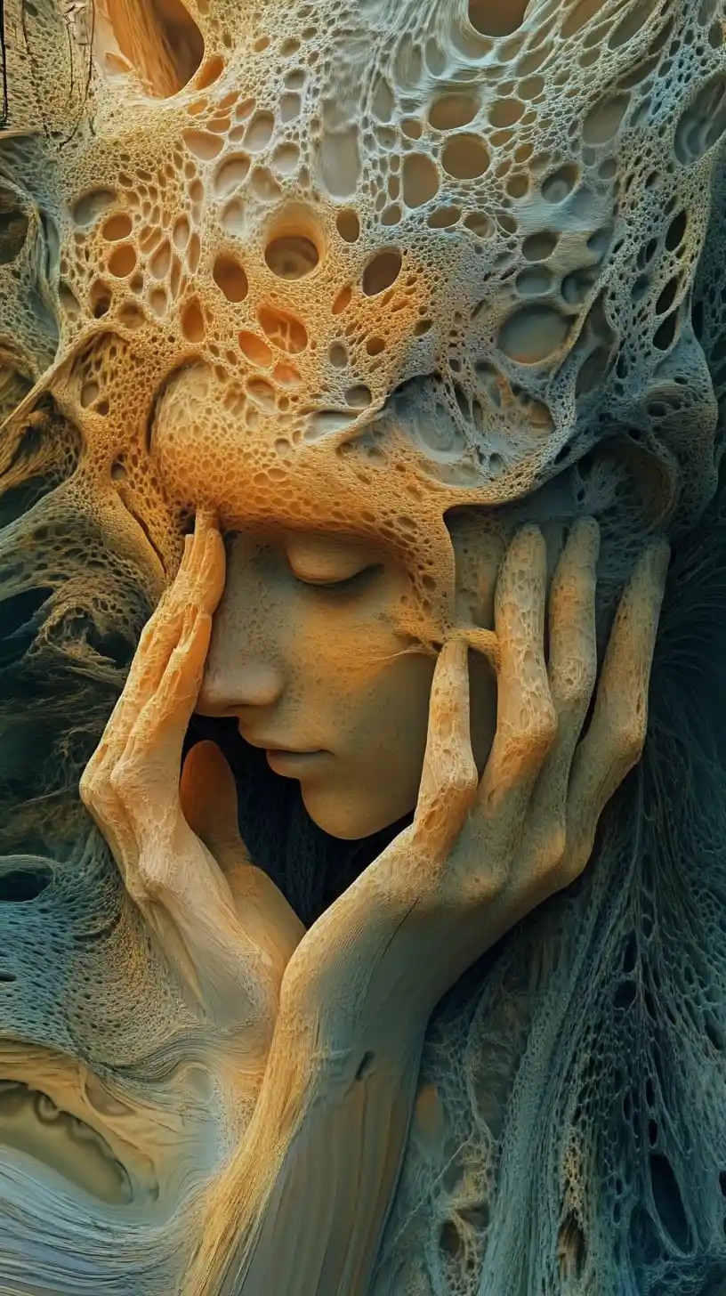 Woman turning in place with an empty distant gaze