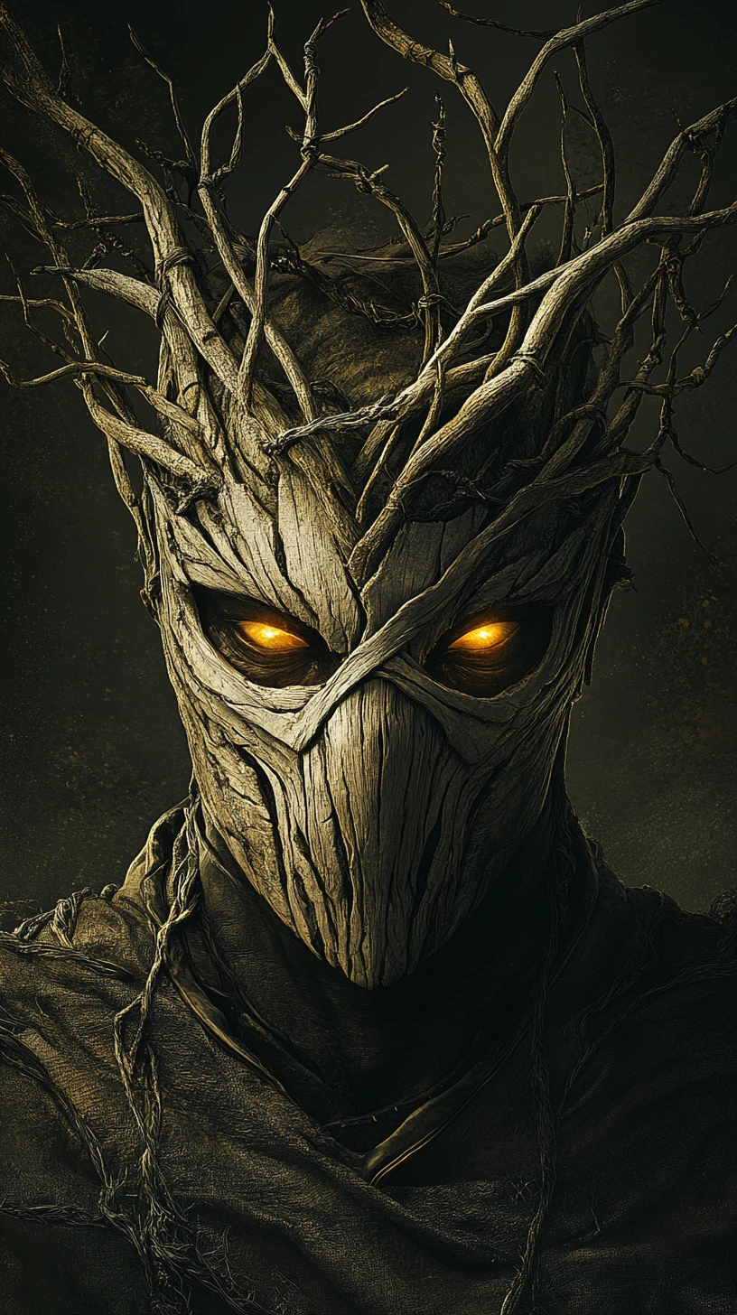 Ancient forest guardian with antler crown and glowing eyes