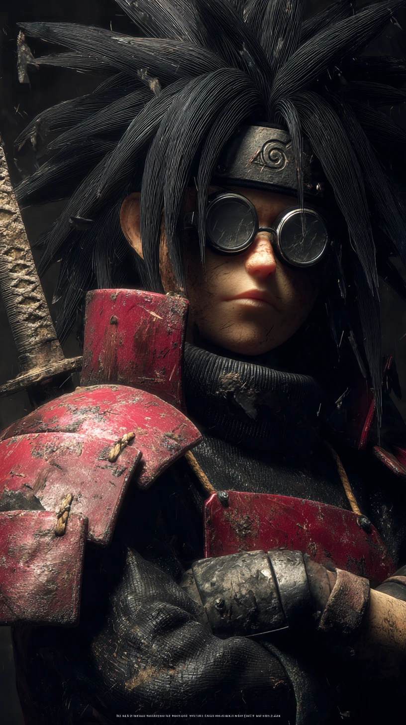 Anime warrior minion in samurai armor on dark battlefield