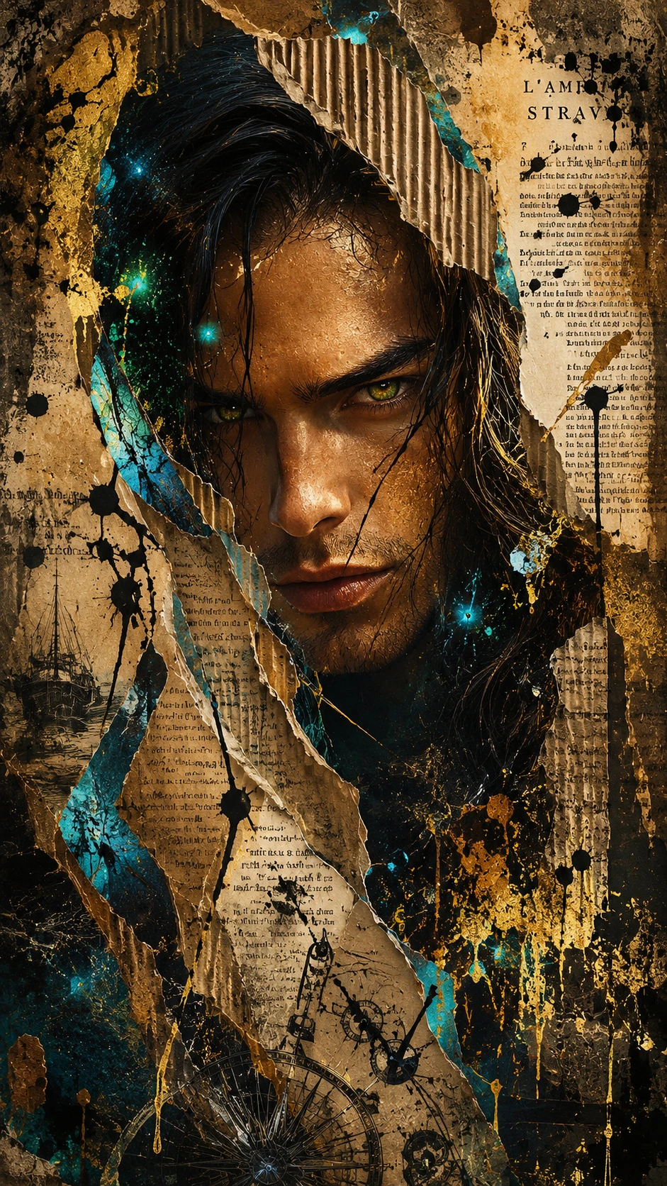 Vintage mixed media collage portrait of a human man