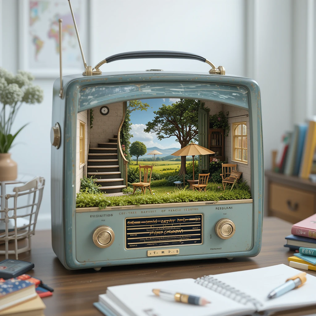 Miniature garden room hidden inside a vintage radio