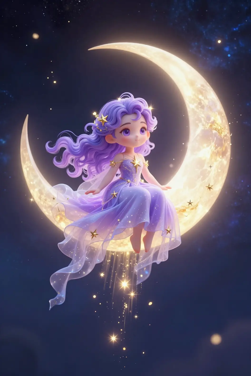 發光新月上的Q版星界小精靈