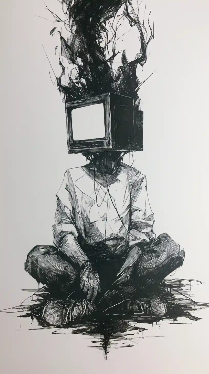Woman switching television channels in a dark room