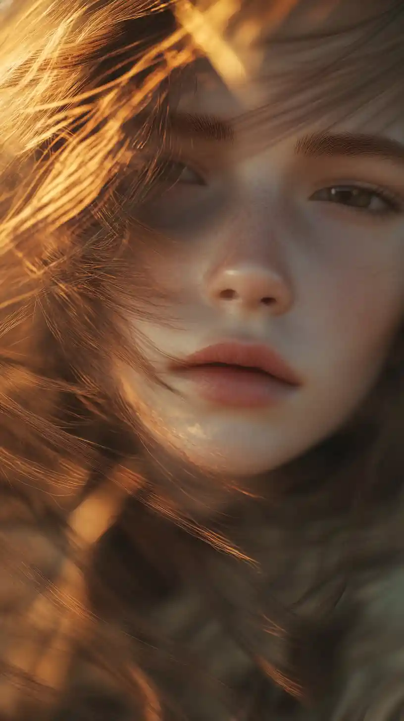 Dreamy close up portrait of an ethereal androgynous youth