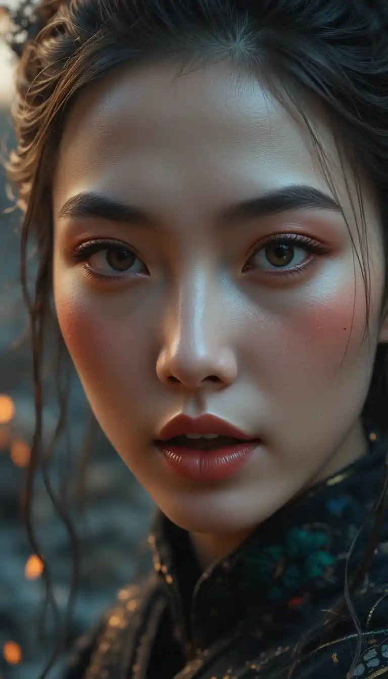 Close up japanese woman with parted lips in pleasure
