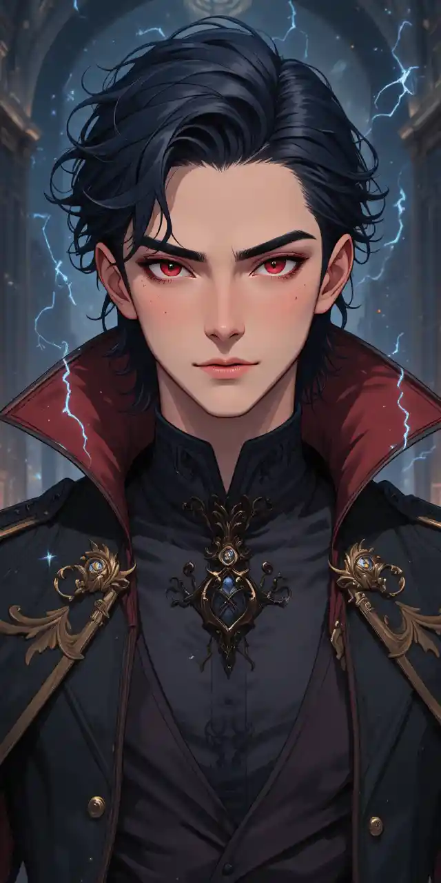 Seductive young demon prince with dark aura in anime style