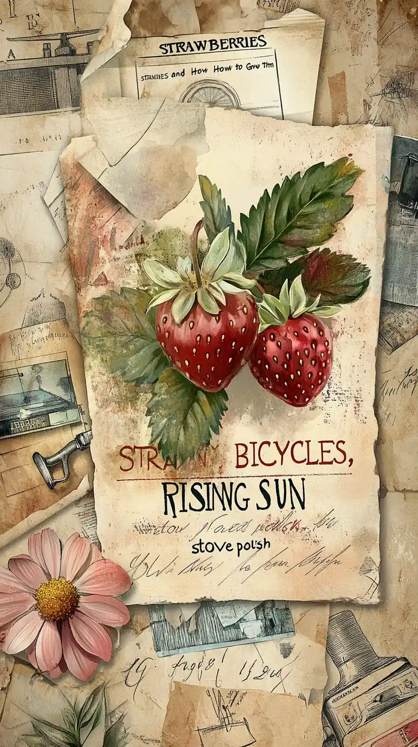 Vintage-Scrapbook-Collage mit botanischer Erdbeerkarte