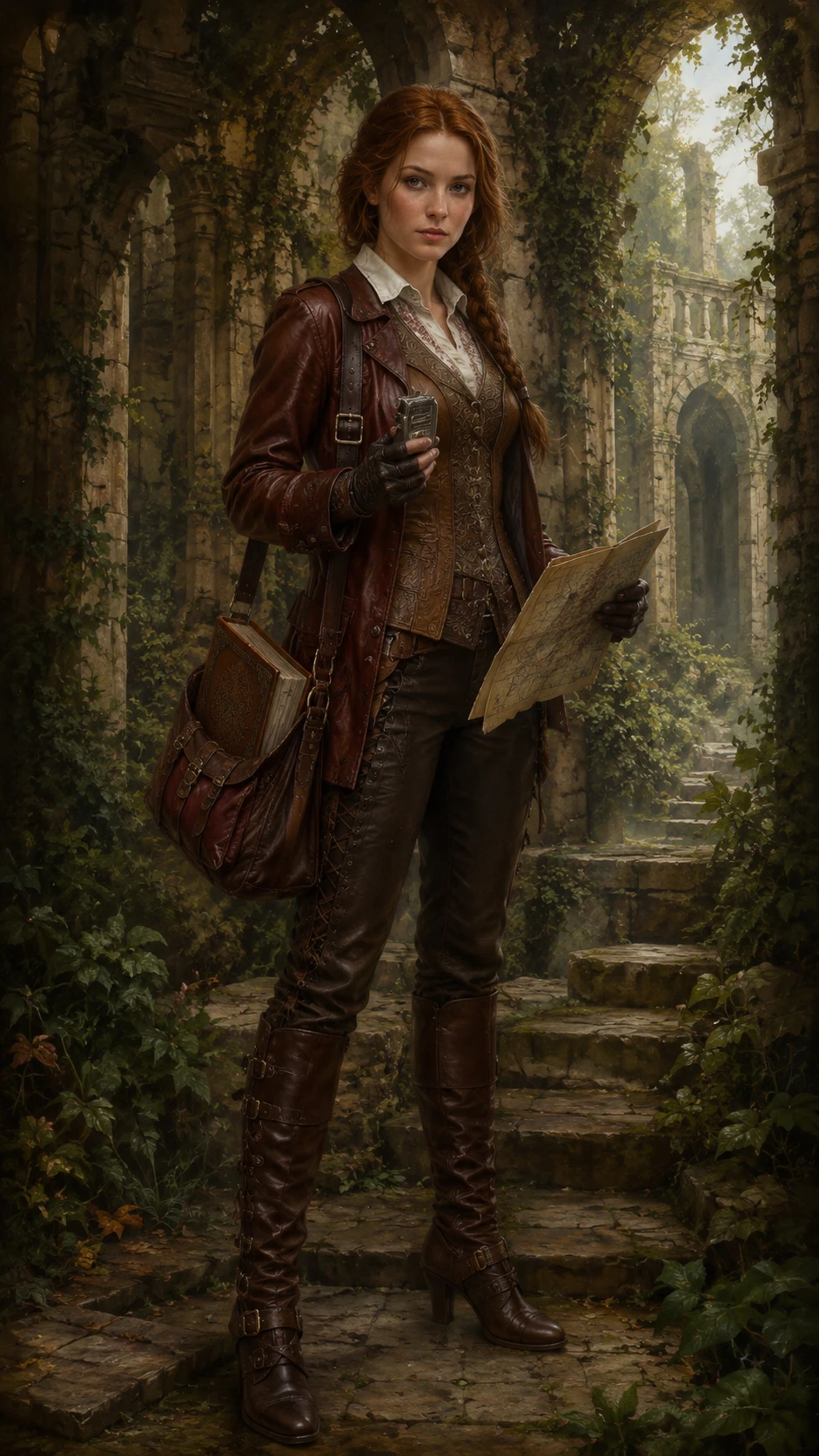 Renaissance style full length portrait of a young woman