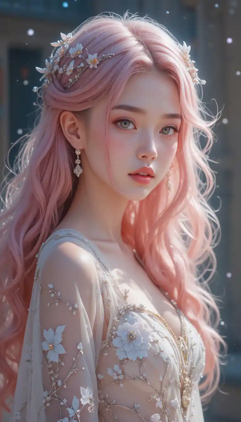 Pink haired fairy healer girl with glowing wings