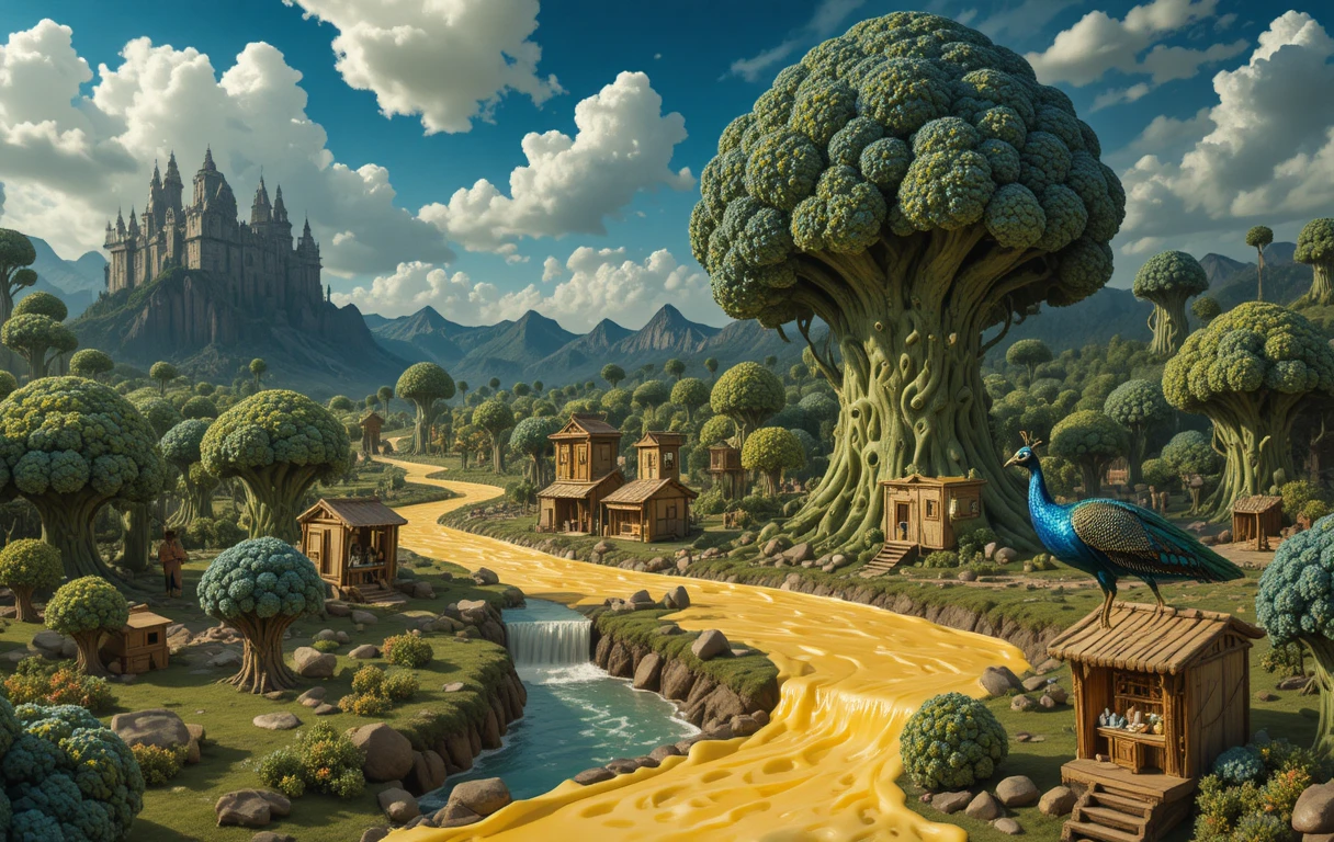 Ríos Surrealistas de Queso que Fluyen por un Bosque de Brócoli