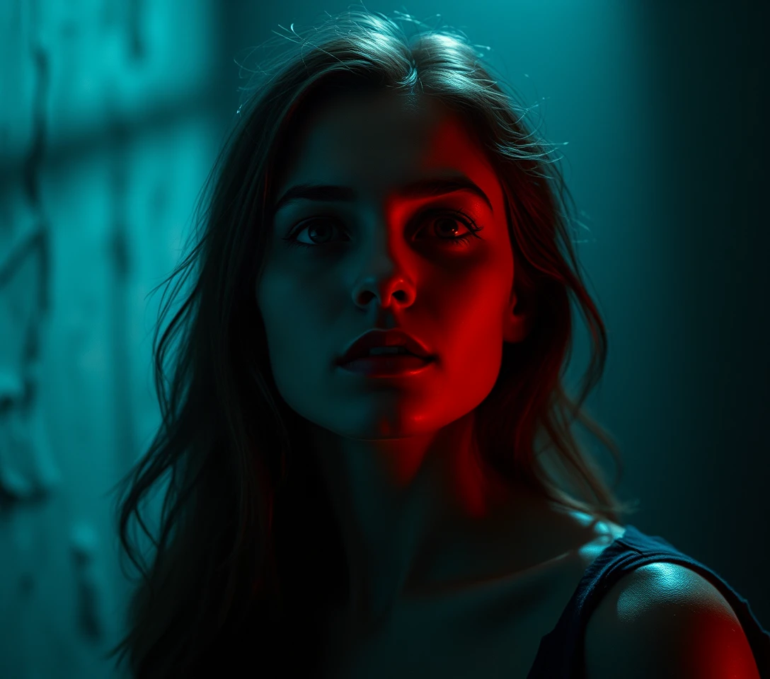 Surreal low angle portrait of a dramatic sensual woman