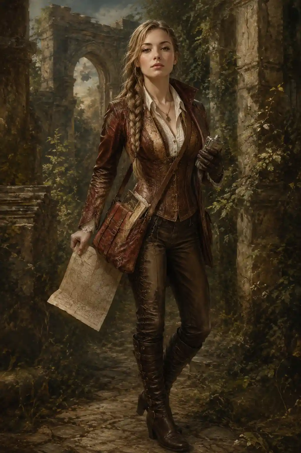 Renaissance style full length portrait of a young woman