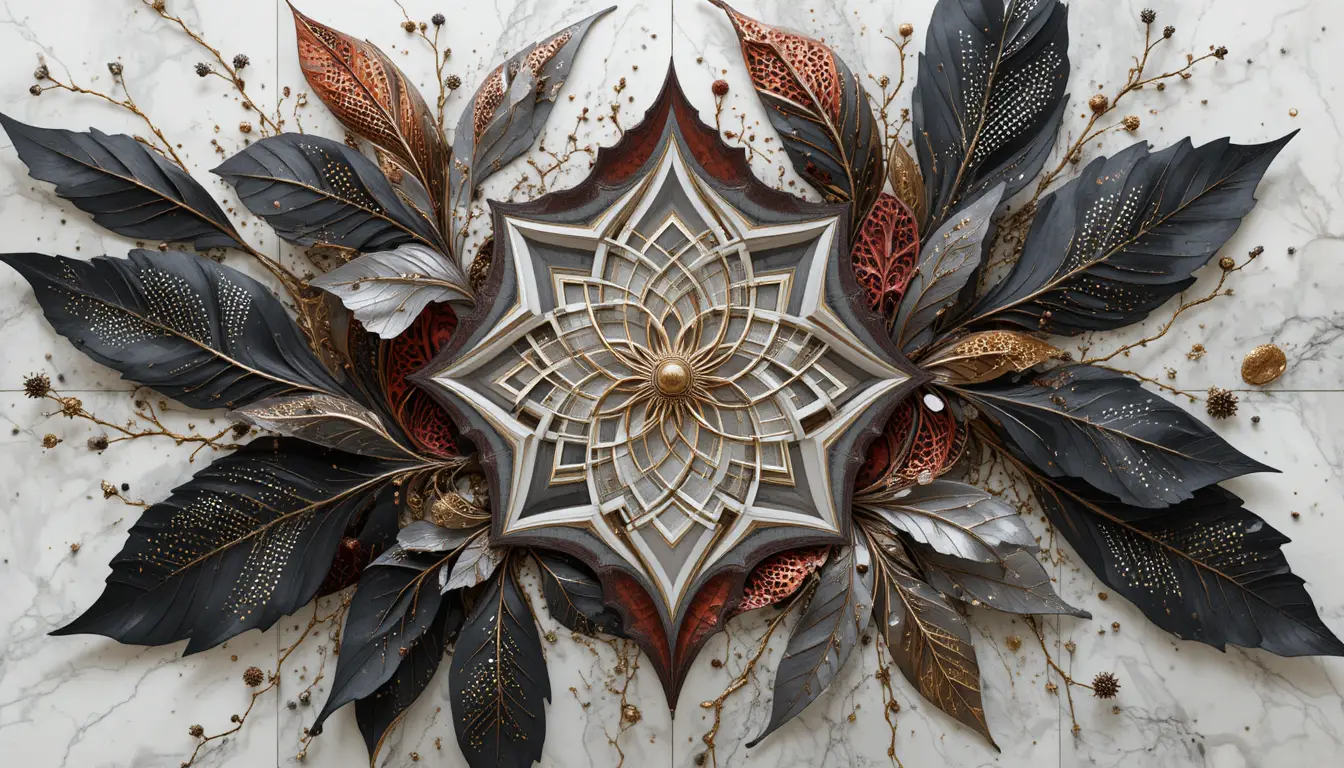 Abstract metal leaf wall art with layered golden accents