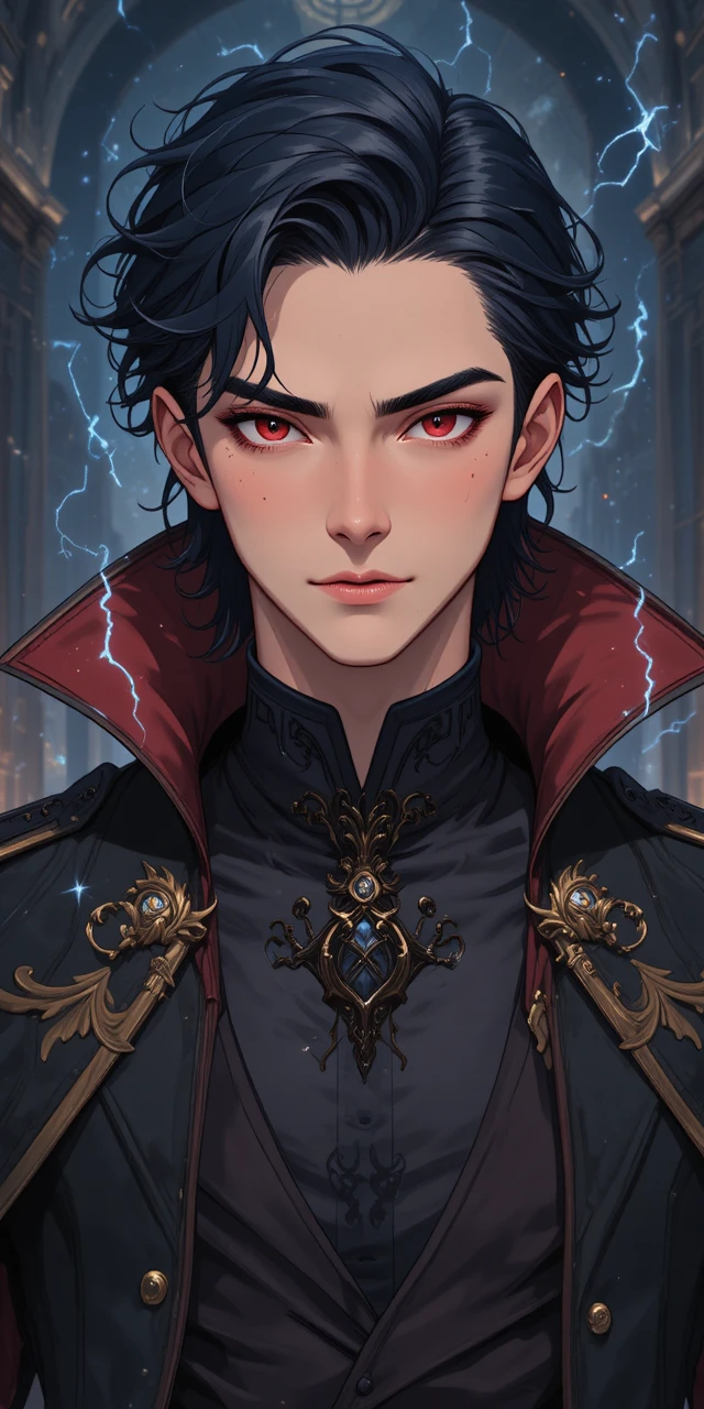Seductive young demon prince with dark aura in anime style
