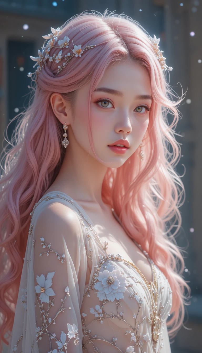 Pink haired fairy healer girl with glowing wings