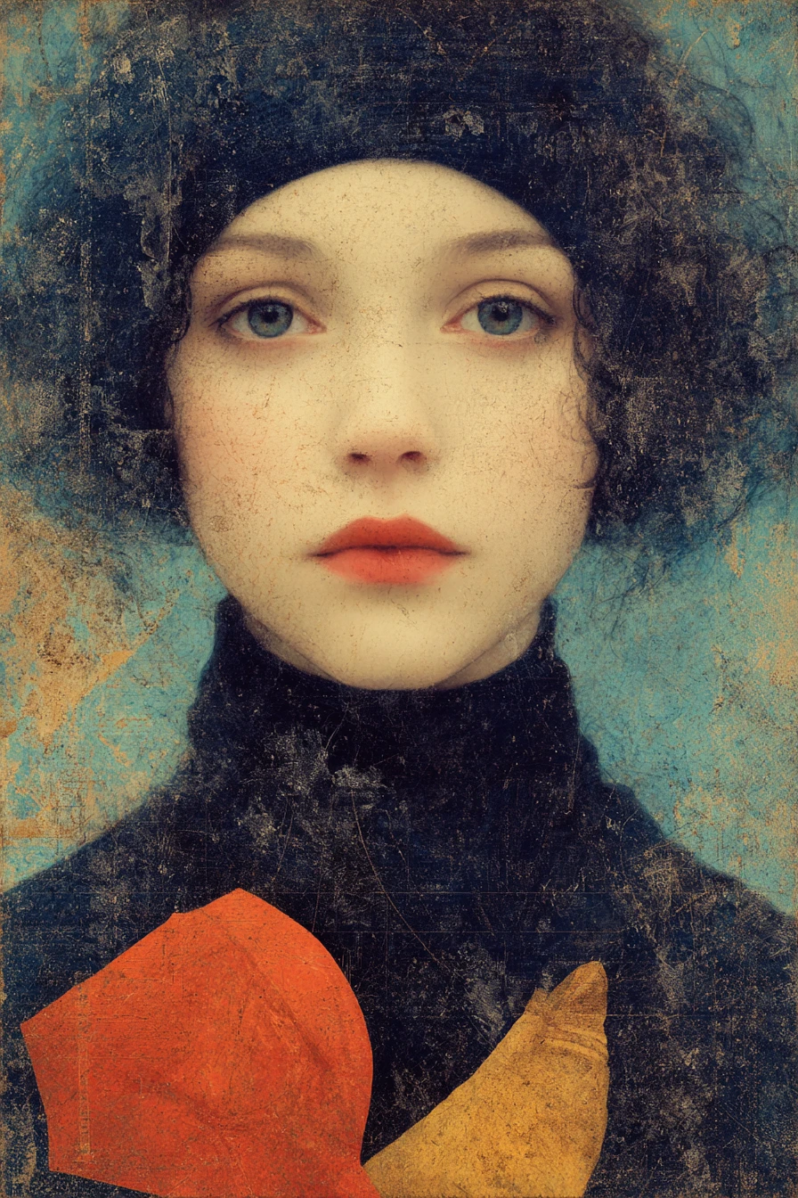 Surreal woman in a vivid otherworldly landscape painting