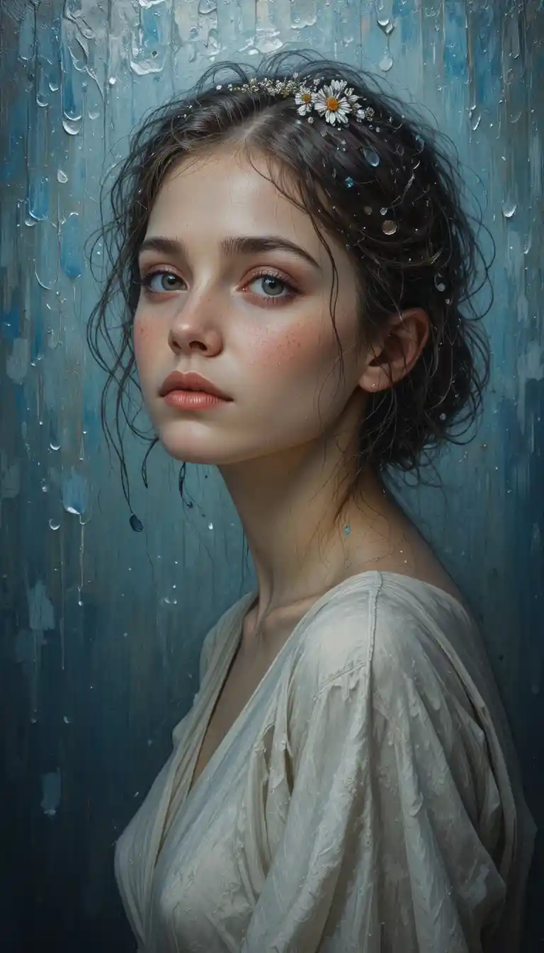 Melancholic girl quietly asking how to stop the rain
